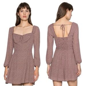 Abercrombie & Fitch Portrait Neck long-sleeve mini dress in a brown dot pattern